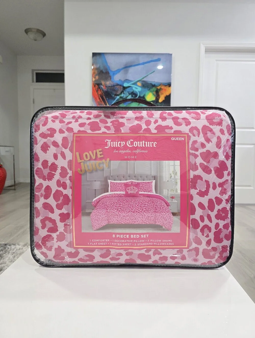Juicy Couture QUEEN Pink Leopard 8 Piece Comforter Set New